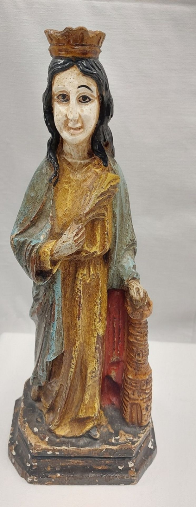 Antike Holzfigur Heiligenfigur Hl. Barbara
