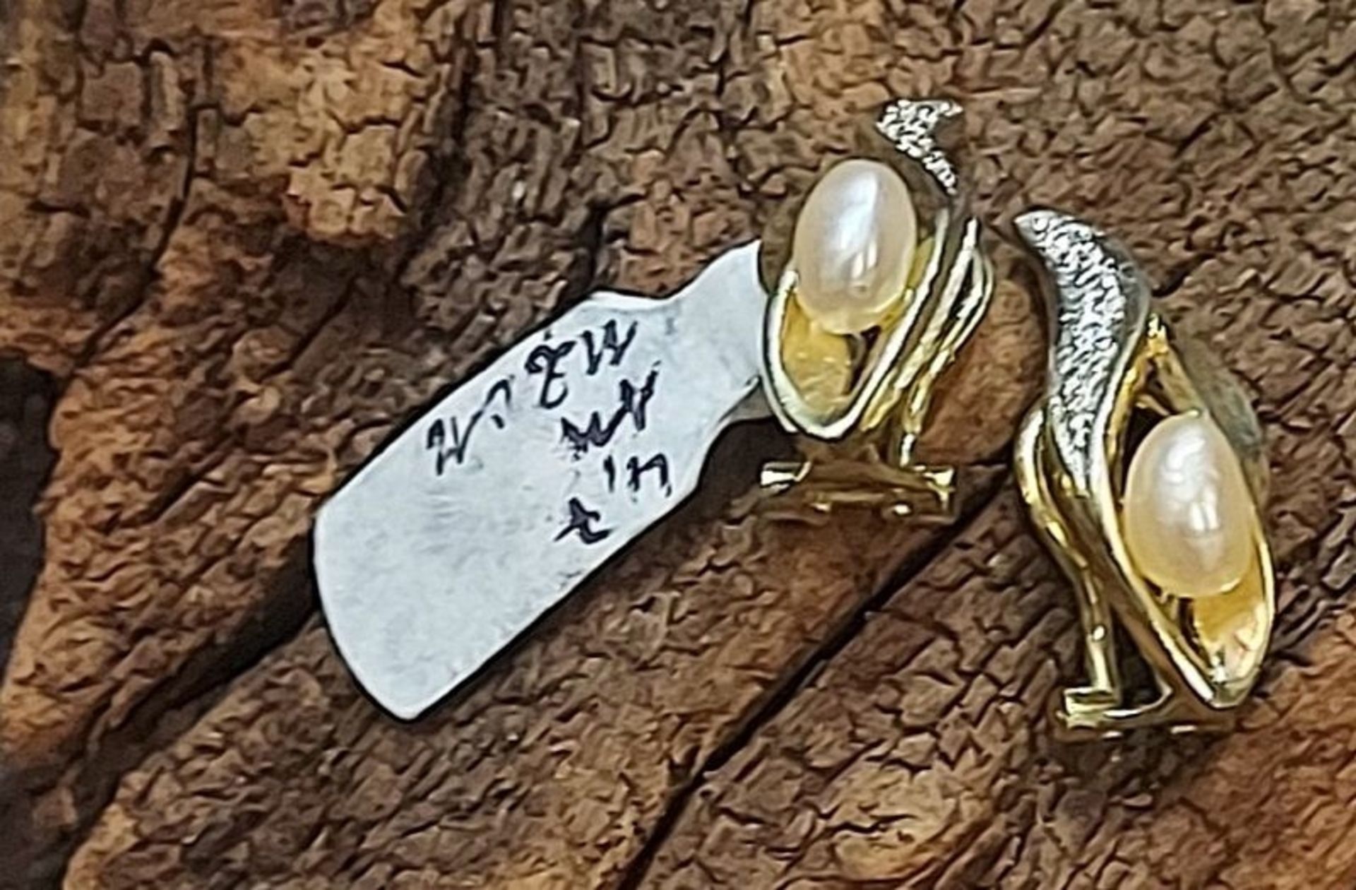 Schöne Gold Ohrringe Perlenohrringe 585 GG Clips - Bild 4 aus 4