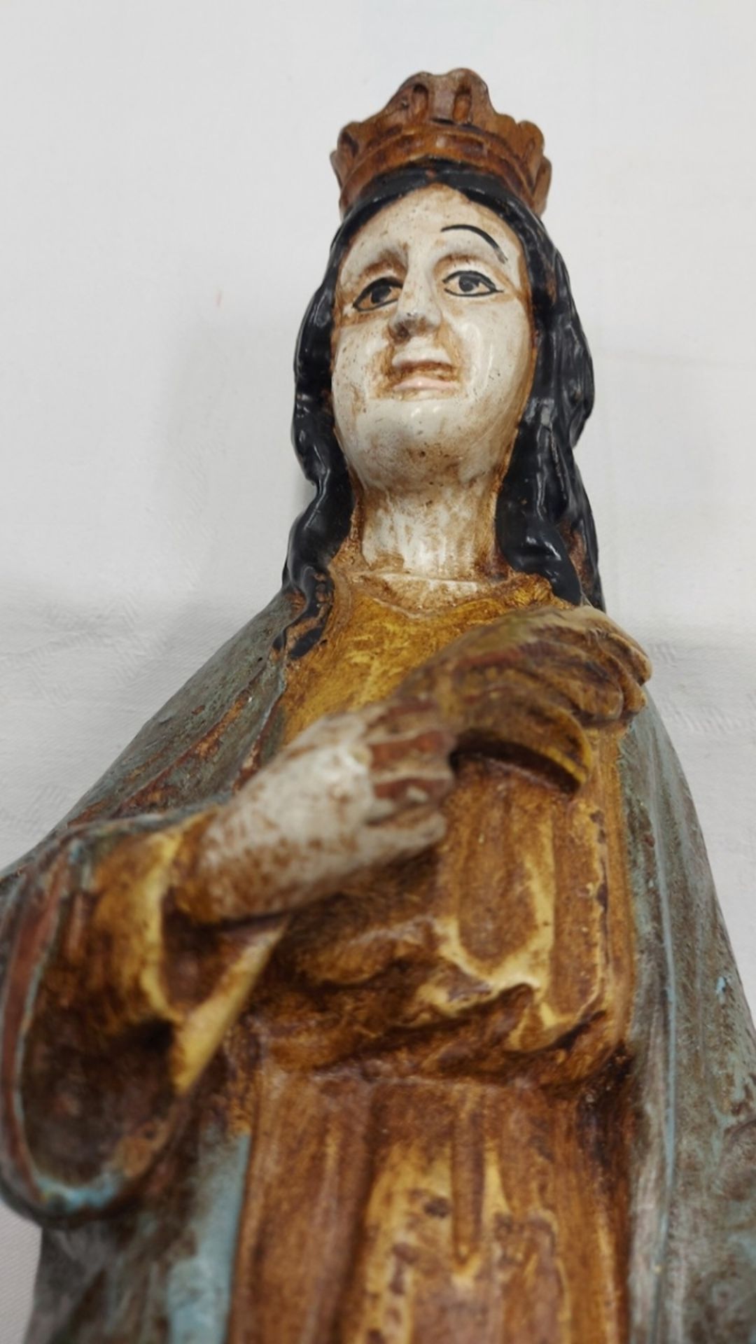 Antike Holzfigur Heiligenfigur Hl. Barbara - Bild 7 aus 9