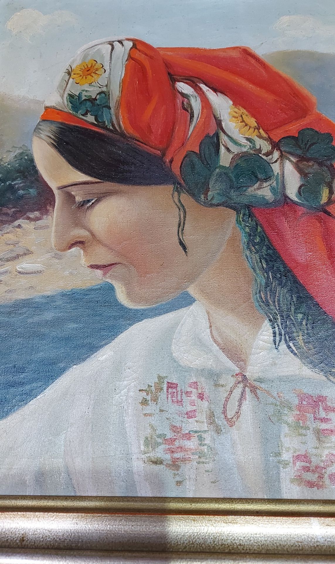 Altes Ölbild Frau in ungarischer Tracht sign. - Bild 3 aus 6