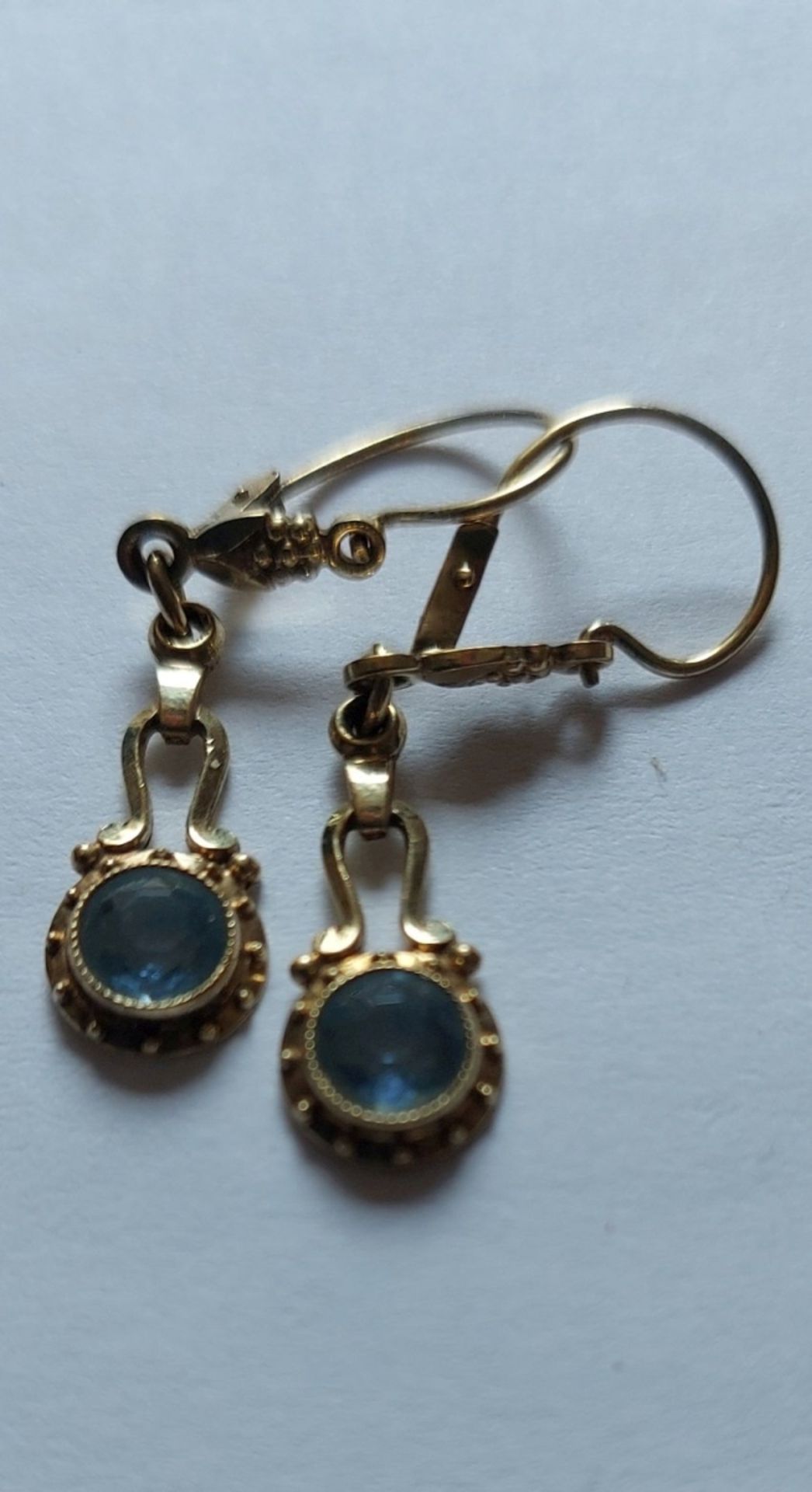 Antikschmuck! Zauberhafte Goldohrringe blaue Steine 585er GG ca. 1,5g - Bild 4 aus 6