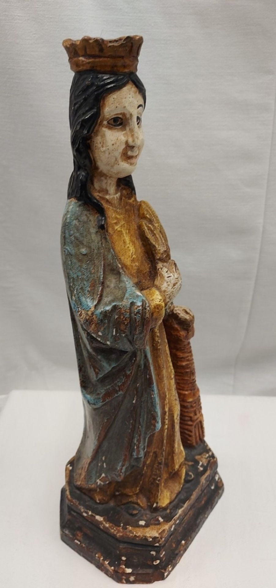 Antike Holzfigur Heiligenfigur Hl. Barbara - Bild 5 aus 9