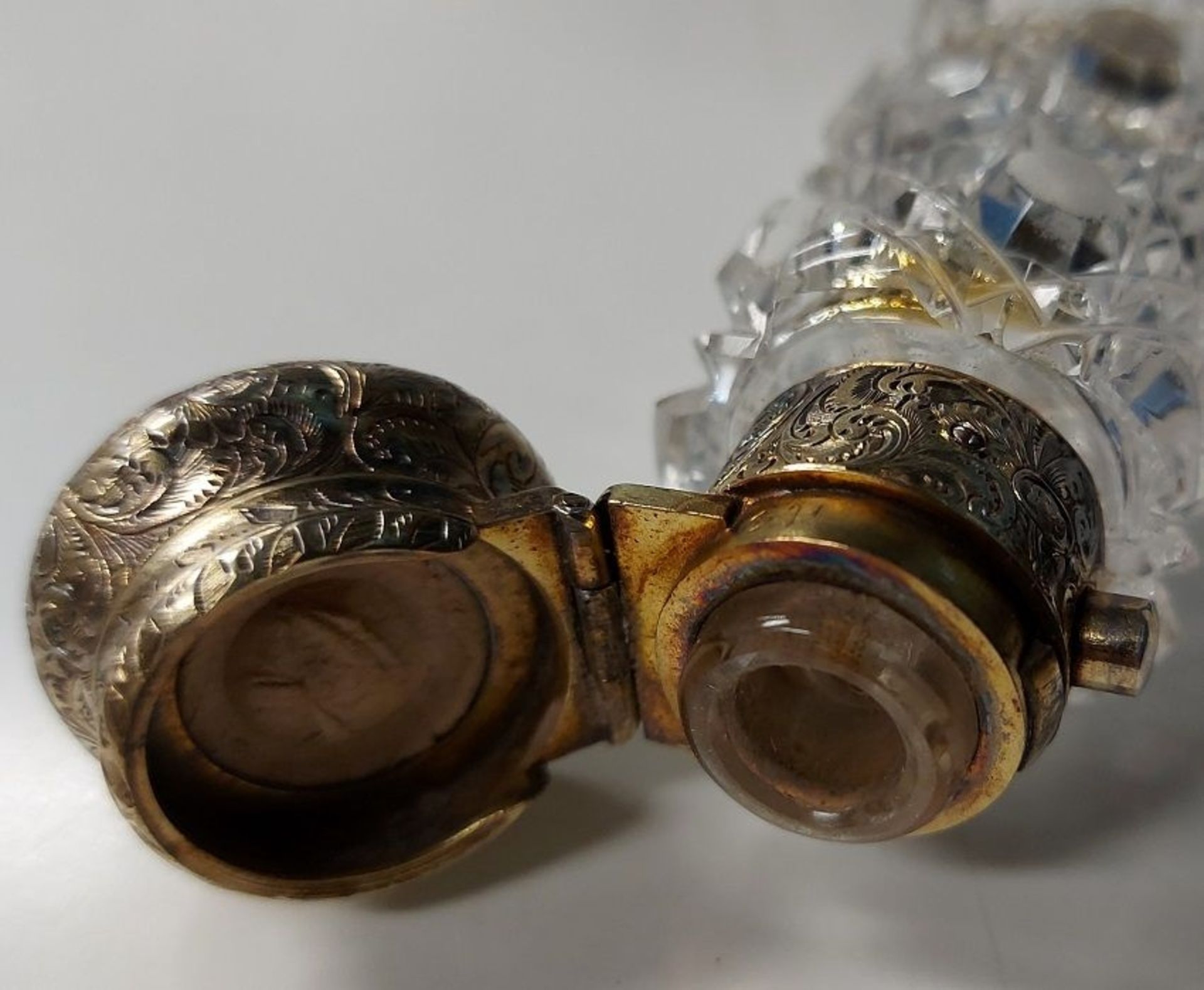 Antiker Kristallglas Parfumflakon doppelendig Messing versilbert - Bild 4 aus 9