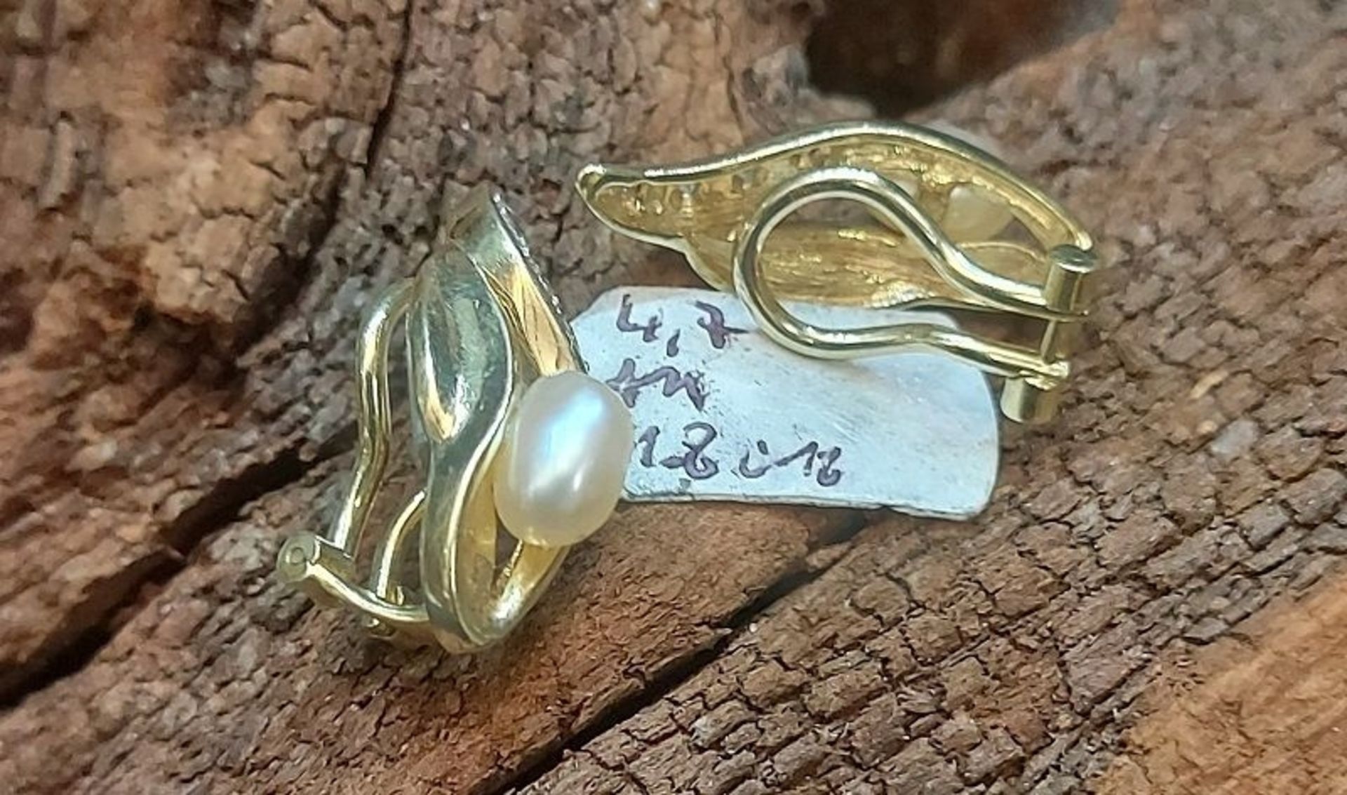 Schöne Gold Ohrringe Perlenohrringe 585 GG Clips - Bild 2 aus 4