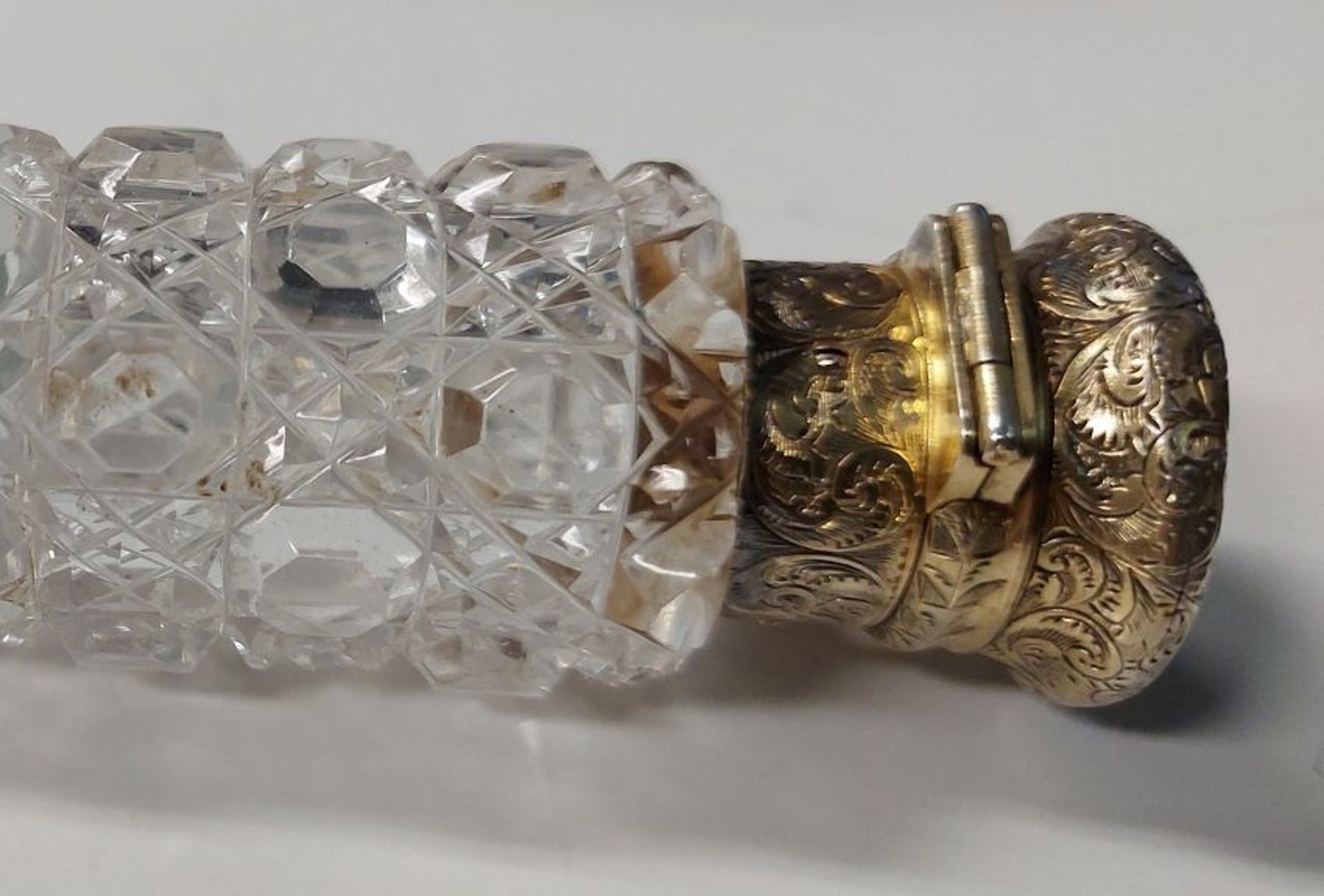 Antiker Kristallglas Parfumflakon doppelendig Messing versilbert - Bild 3 aus 9