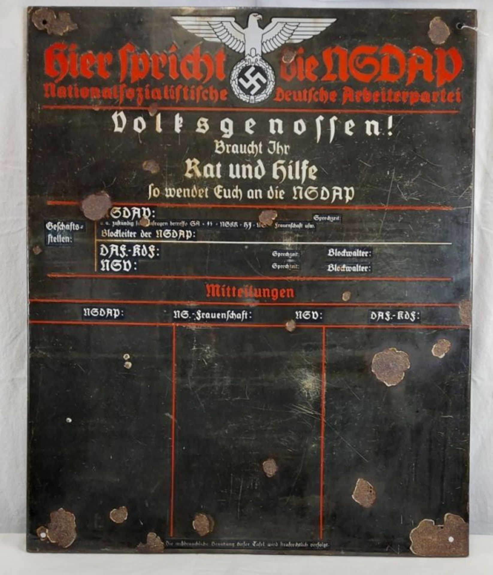 WKII Emaille-Schild "Deutsche Volkspartei" Infotafel - Bild 2 aus 5