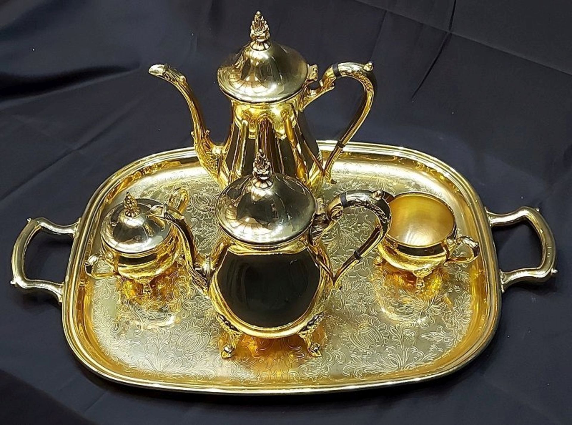Aus Kapitänsnachlass - Imposanter Kaffee/Teekern incl. Tablett vergoldet 18k Oman - Bild 6 aus 9