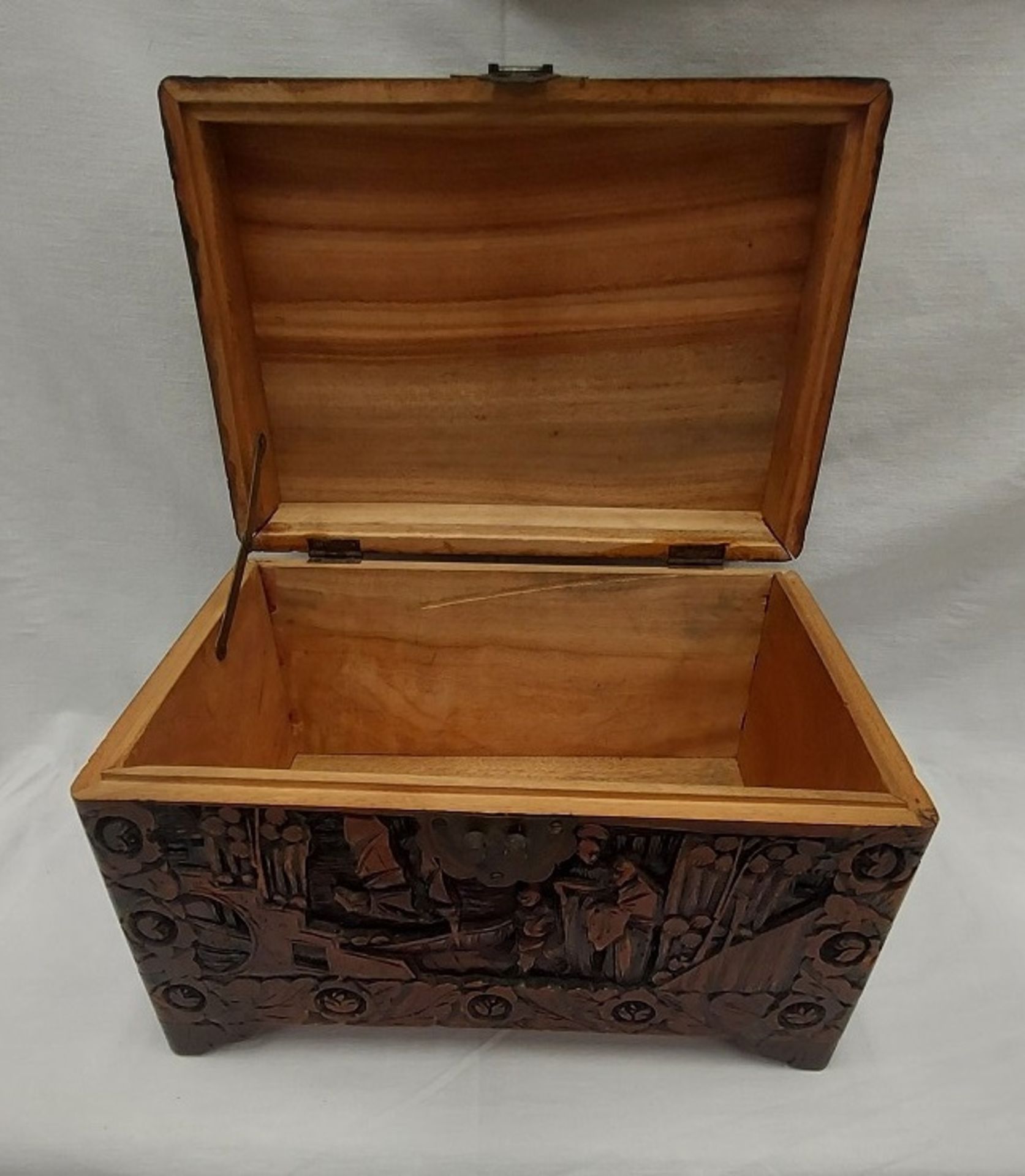 Alte asiatische Hartholzkiste Truhe Kiste Holztruhe Box Massiv Kassette Handarbeit Unikat - Bild 2 aus 5