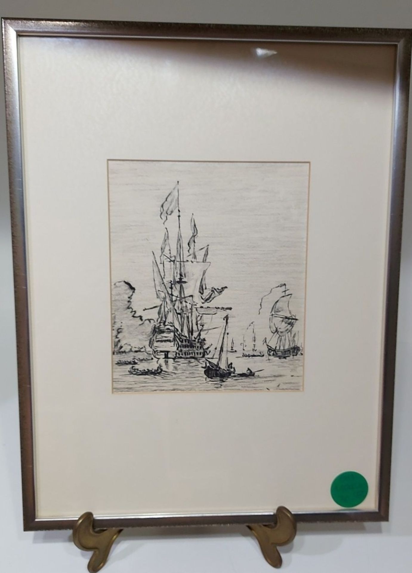 Maritime Tusche Kohle Zeichnung Schiffe gerahmt - Bild 6 aus 6