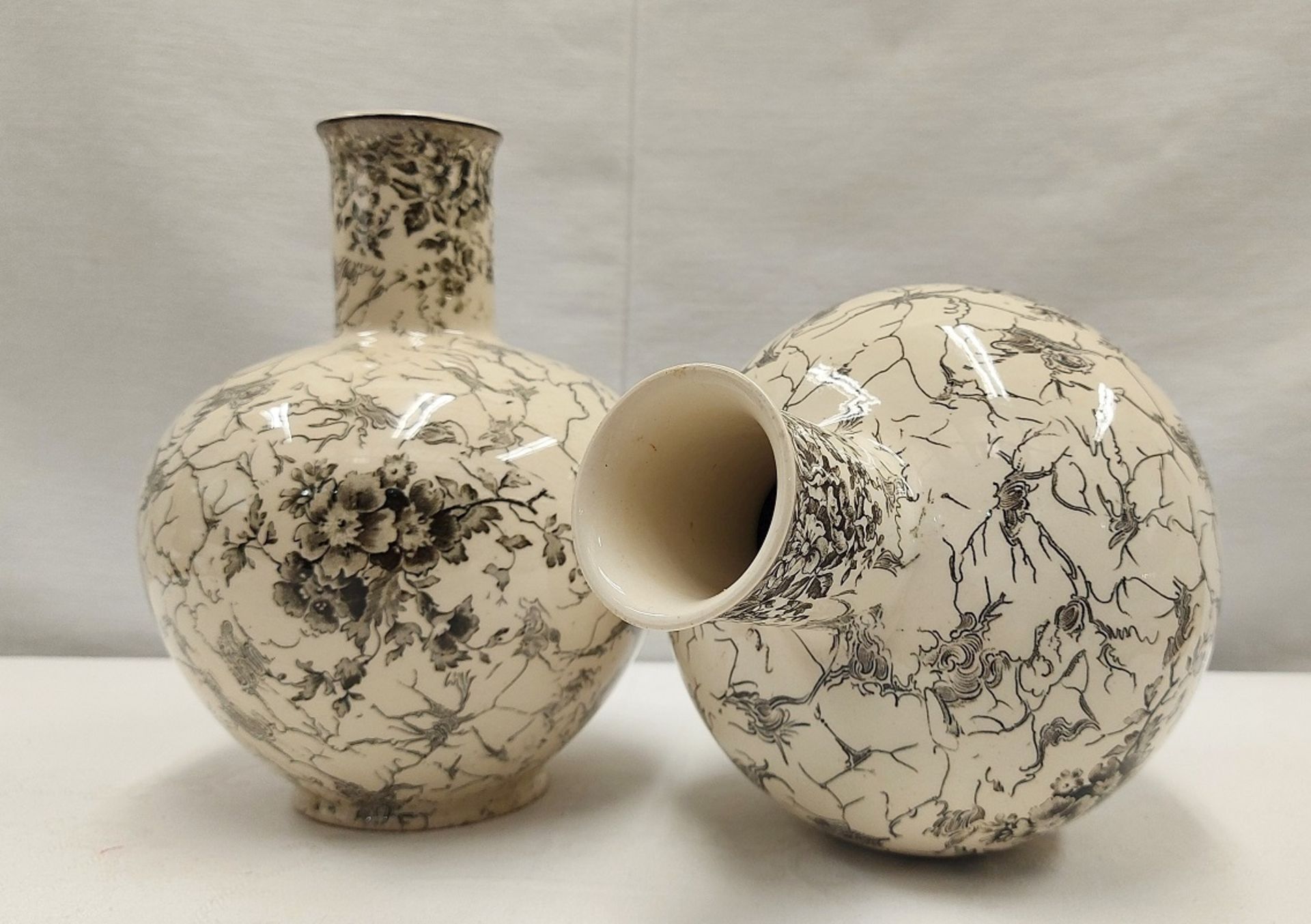 Villeroy & Boch Mettlacher 1 Paar Alt Mettlacher Kupferstich Vasen - Bild 3 aus 9