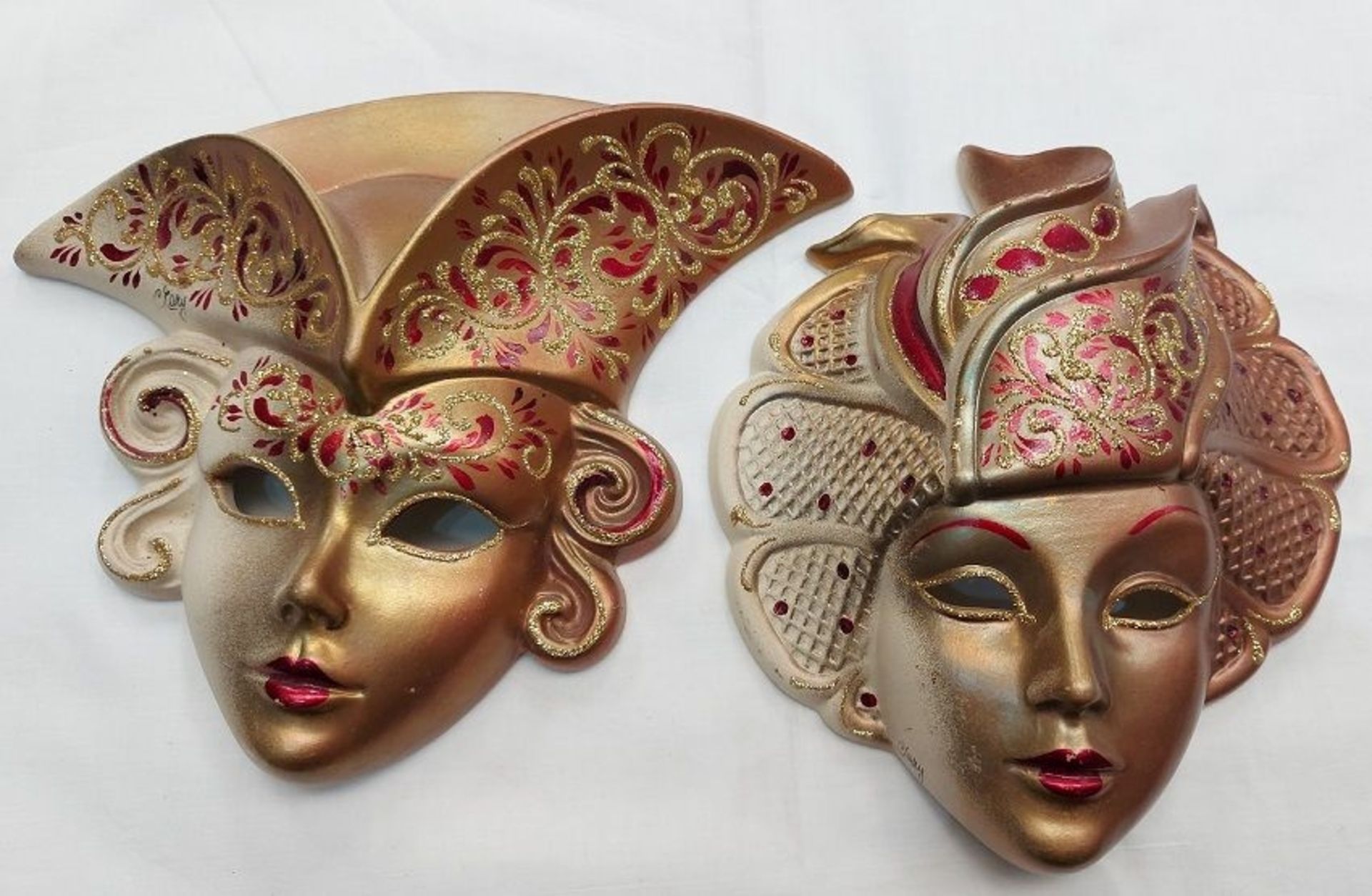 2 handgefertigte Wand Masken Keramik Venezianisch - Image 7 of 8