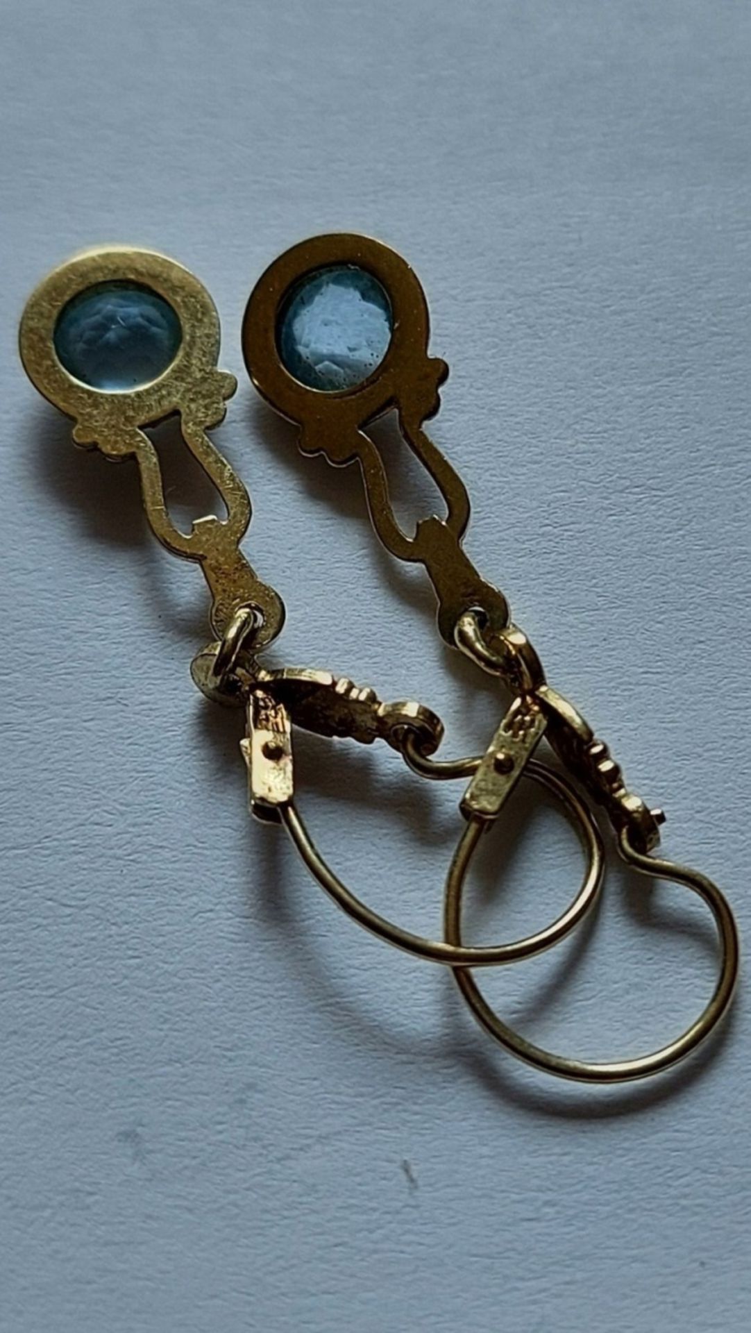 Antikschmuck! Zauberhafte Goldohrringe blaue Steine 585er GG ca. 1,5g - Bild 3 aus 6