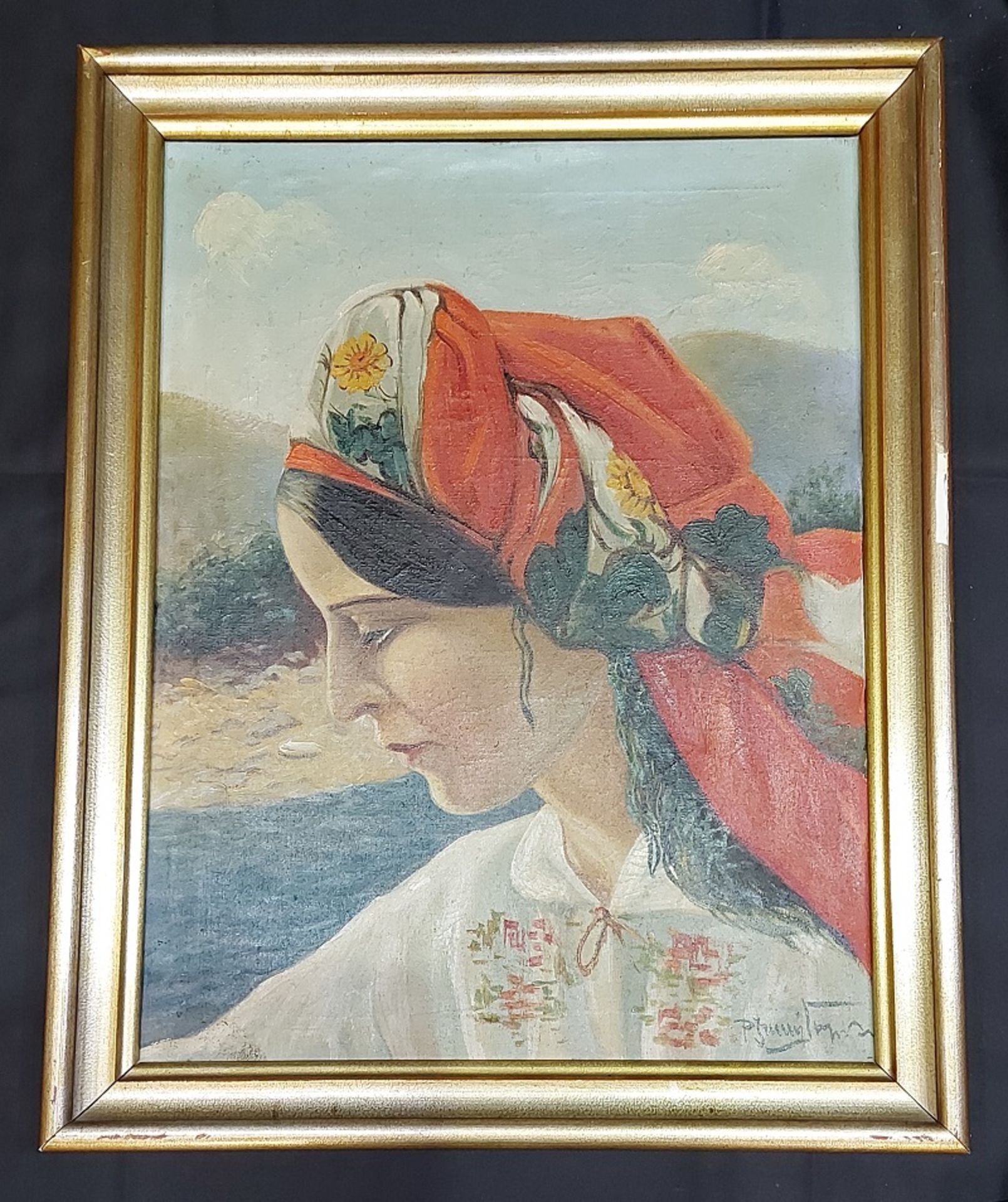 Altes Ölbild Frau in ungarischer Tracht sign. - Bild 4 aus 6