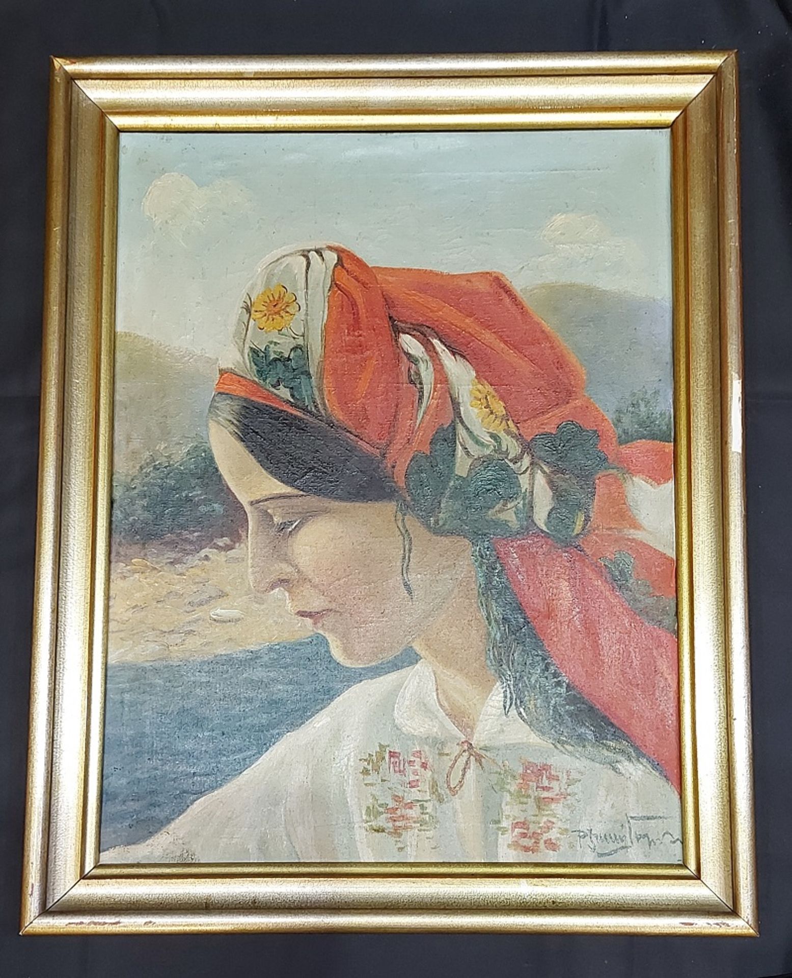 Altes Ölbild Frau in ungarischer Tracht sign. - Bild 5 aus 6