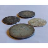4 alte Münzen Silber ca. 49,5g u.a. Kroenungsthaler 1861 August Koenigin v. Preussen