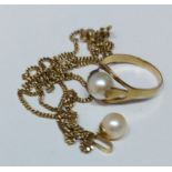 Schönes Gold 585 GG 333 GG Perlen Set, Kette, Anhänger & Ring