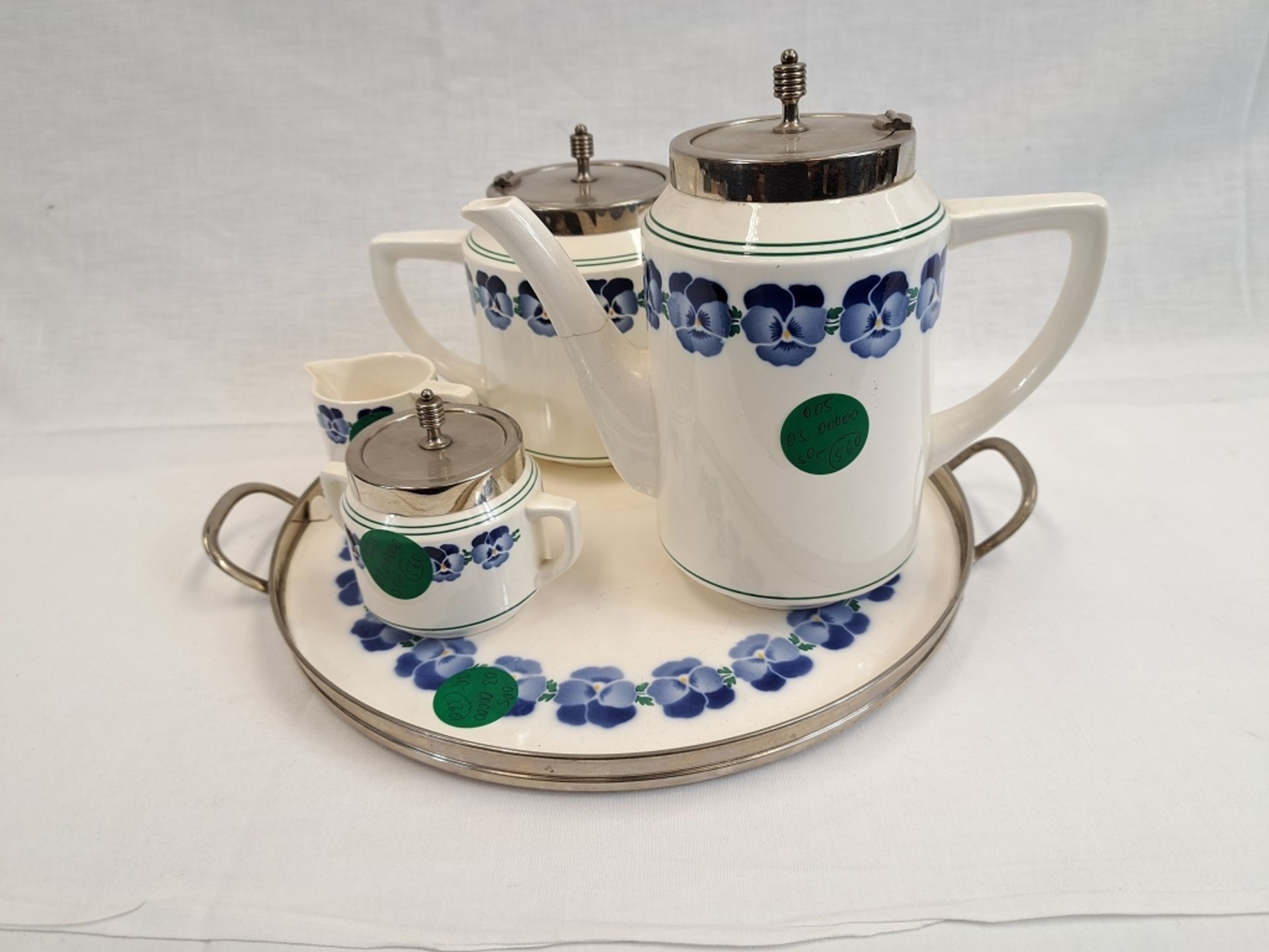 Antikes Jugendstil Art Deco WMF Keramik Kaffeekern Stiefmütterchen Dec. 2194 Straußenmarke