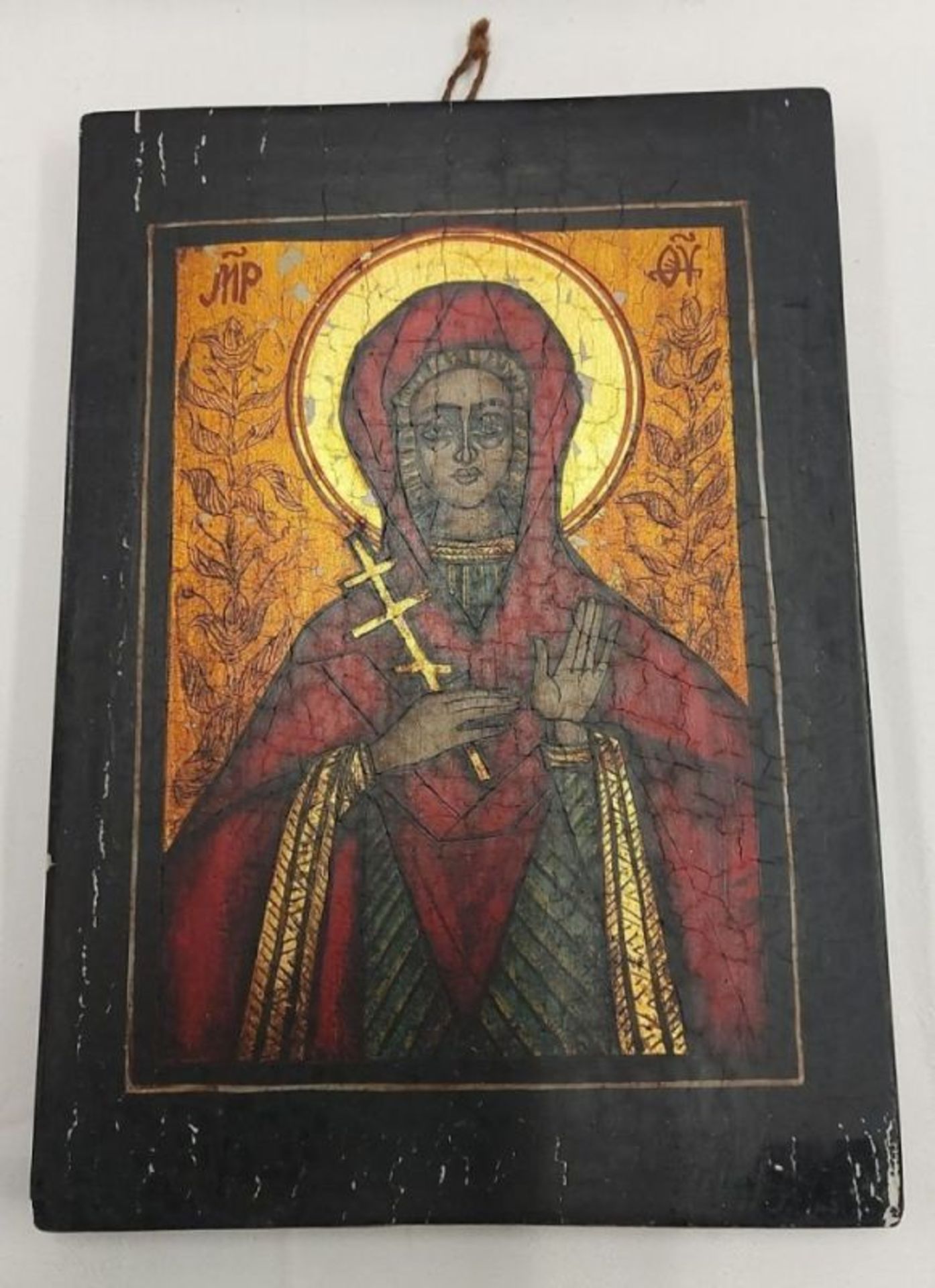 4 alte Holz Ikonen Bilder u.a. Jesus, Erzengel Michael, St. Petrus, Barmherzige Paraschiva (30x21cm) - Bild 2 aus 12