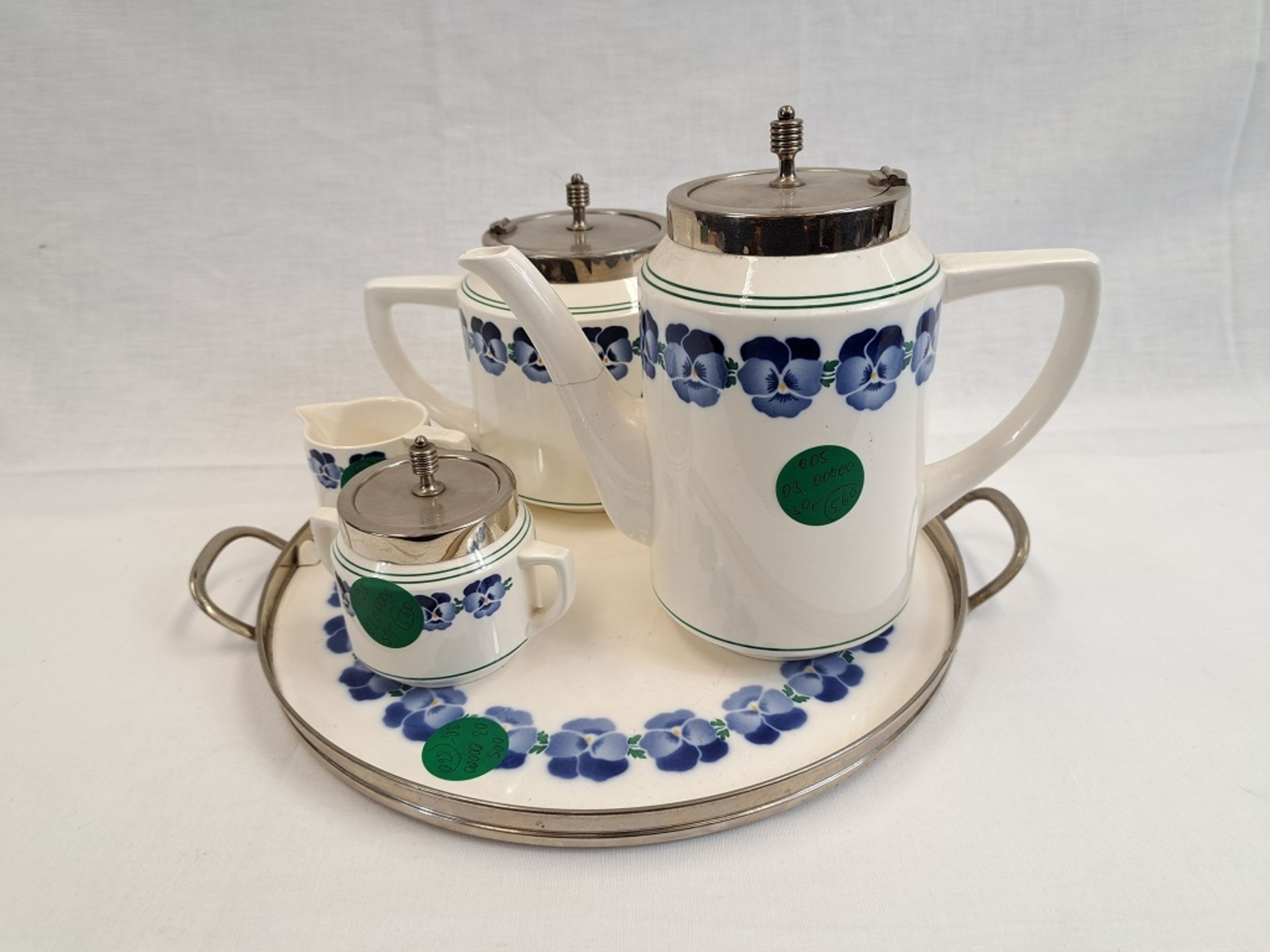 Antikes Jugendstil Art Deco WMF Keramik Kaffeekern Stiefmütterchen Dec. 2194 Straußenmarke - Bild 14 aus 14