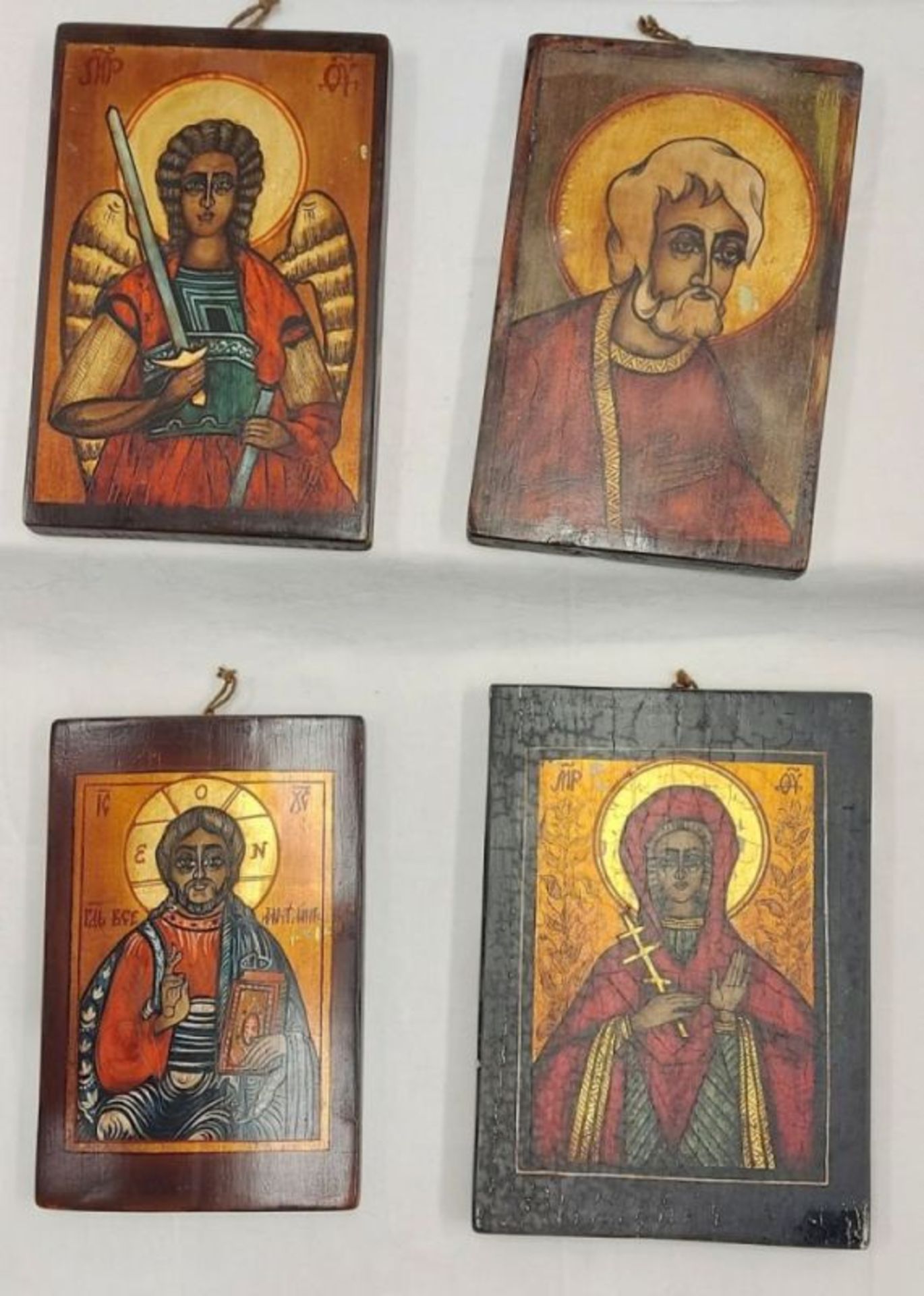 4 alte Holz Ikonen Bilder u.a. Jesus, Erzengel Michael, St. Petrus, Barmherzige Paraschiva (30x21cm) - Bild 11 aus 12