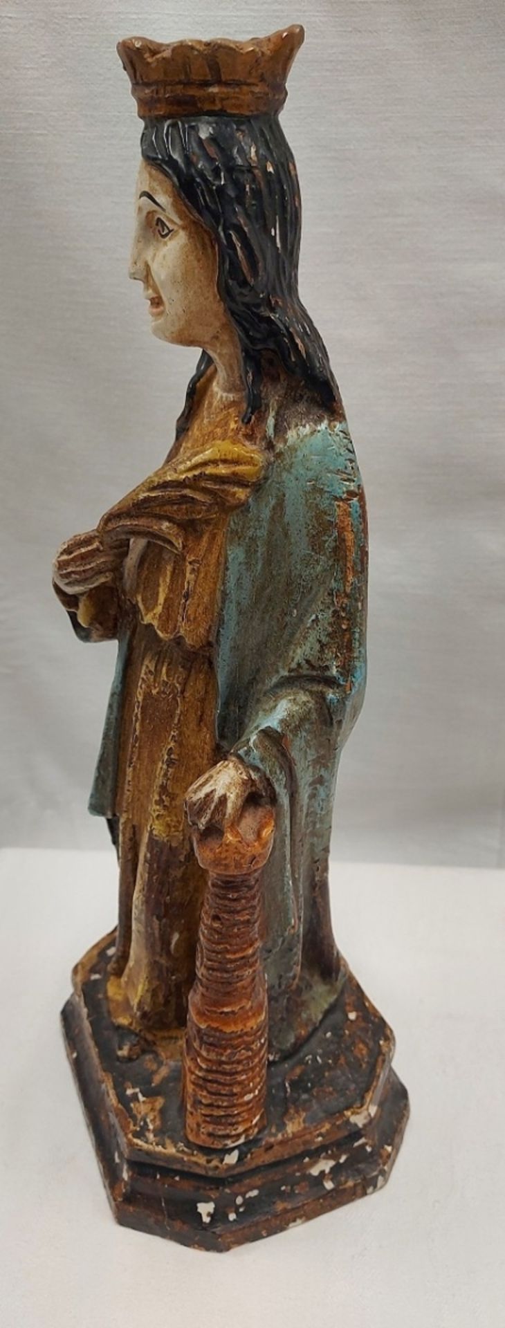 Antike Holzfigur Heiligenfigur Hl. Barbara - Bild 2 aus 9