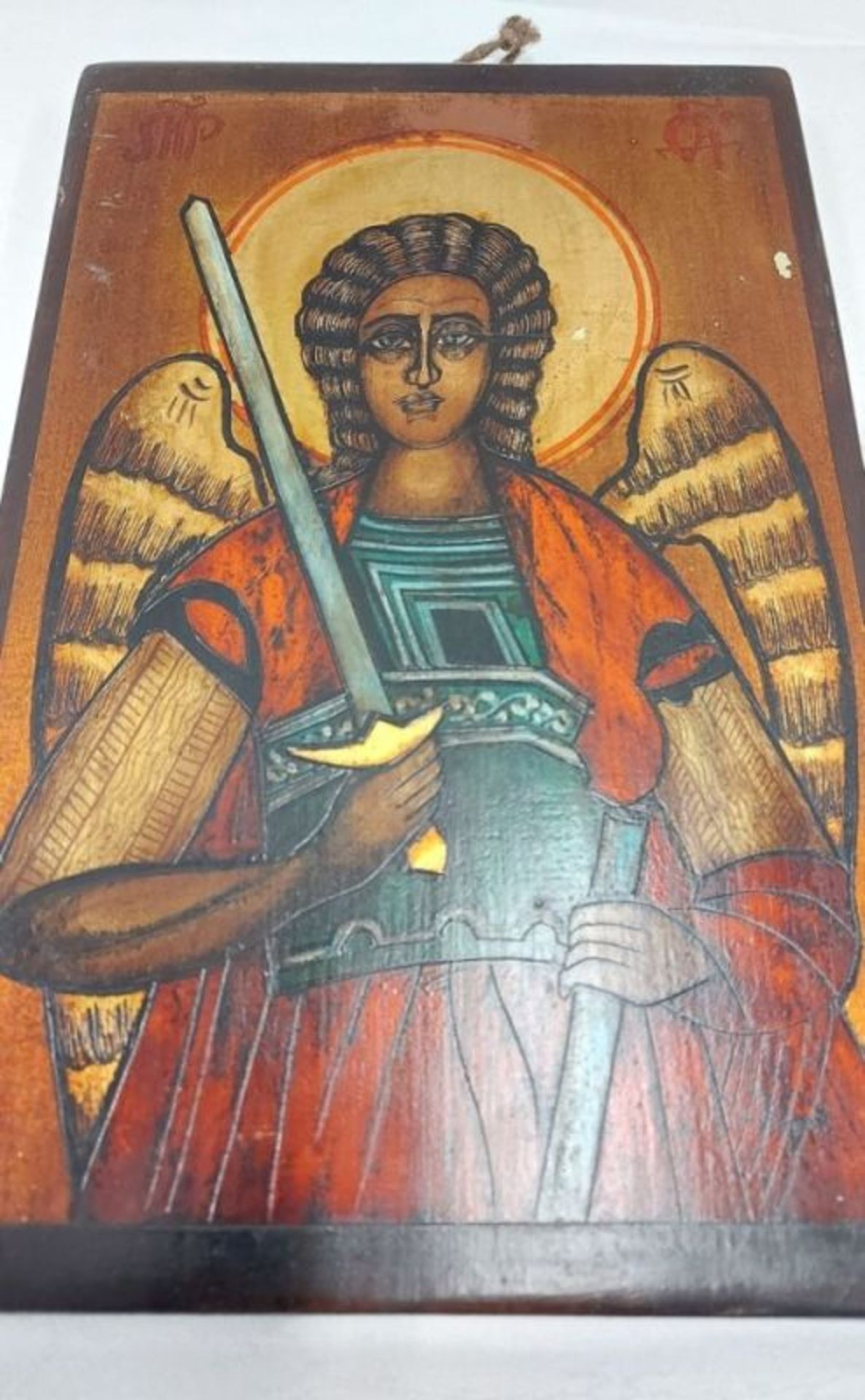 4 alte Holz Ikonen Bilder u.a. Jesus, Erzengel Michael, St. Petrus, Barmherzige Paraschiva (30x21cm) - Bild 4 aus 12