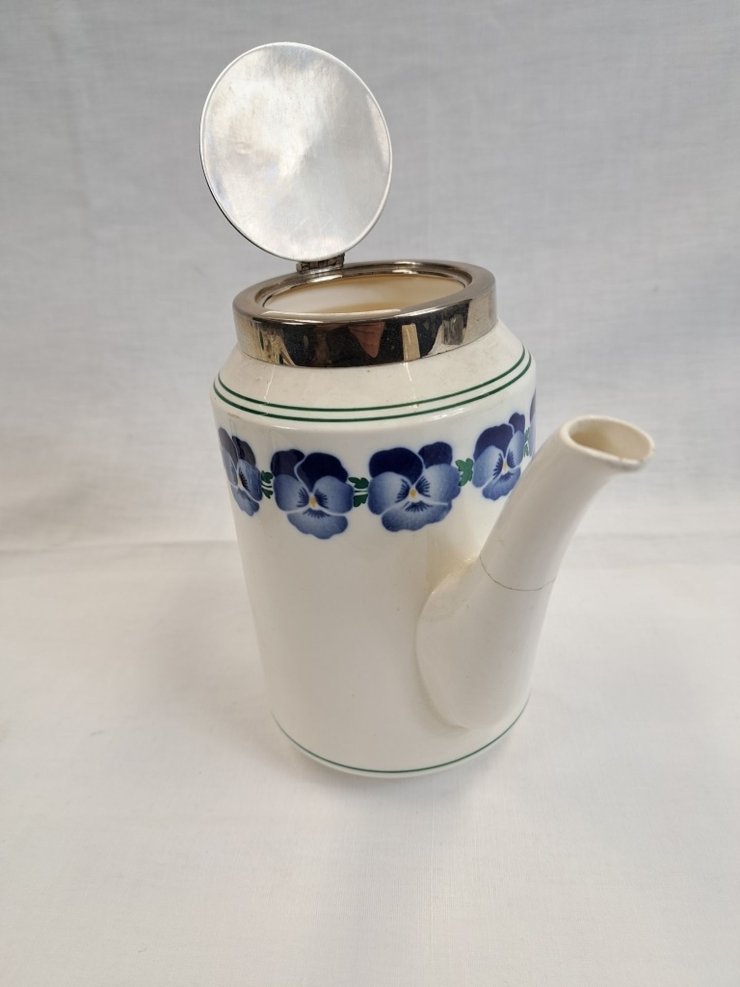 Antikes Jugendstil Art Deco WMF Keramik Kaffeekern Stiefmütterchen Dec. 2194 Straußenmarke - Bild 4 aus 14