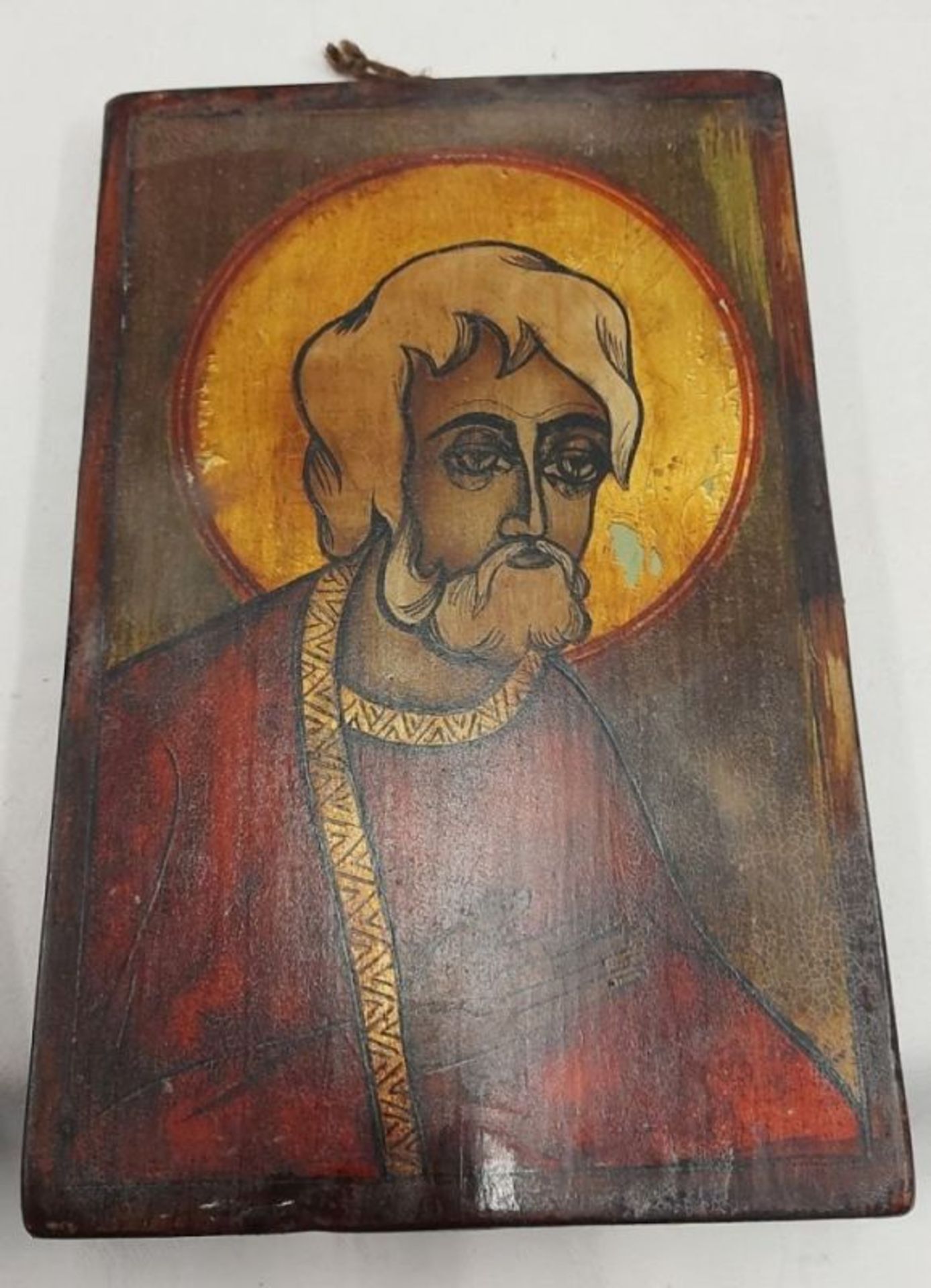 4 alte Holz Ikonen Bilder u.a. Jesus, Erzengel Michael, St. Petrus, Barmherzige Paraschiva (30x21cm) - Bild 7 aus 12