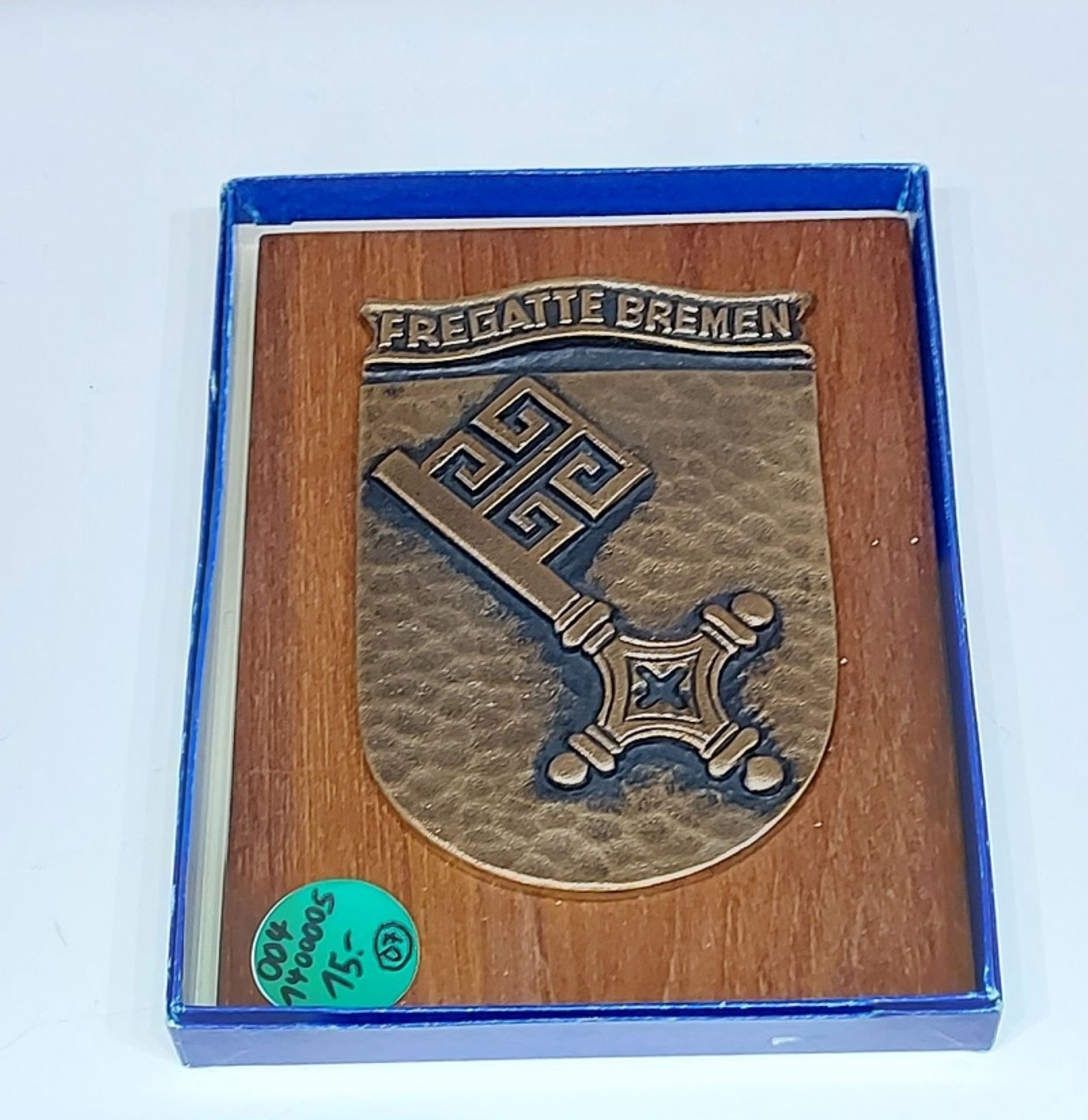 Altes Bremer Vulkan Wappen auf Holzplatte in orig. Schachtel