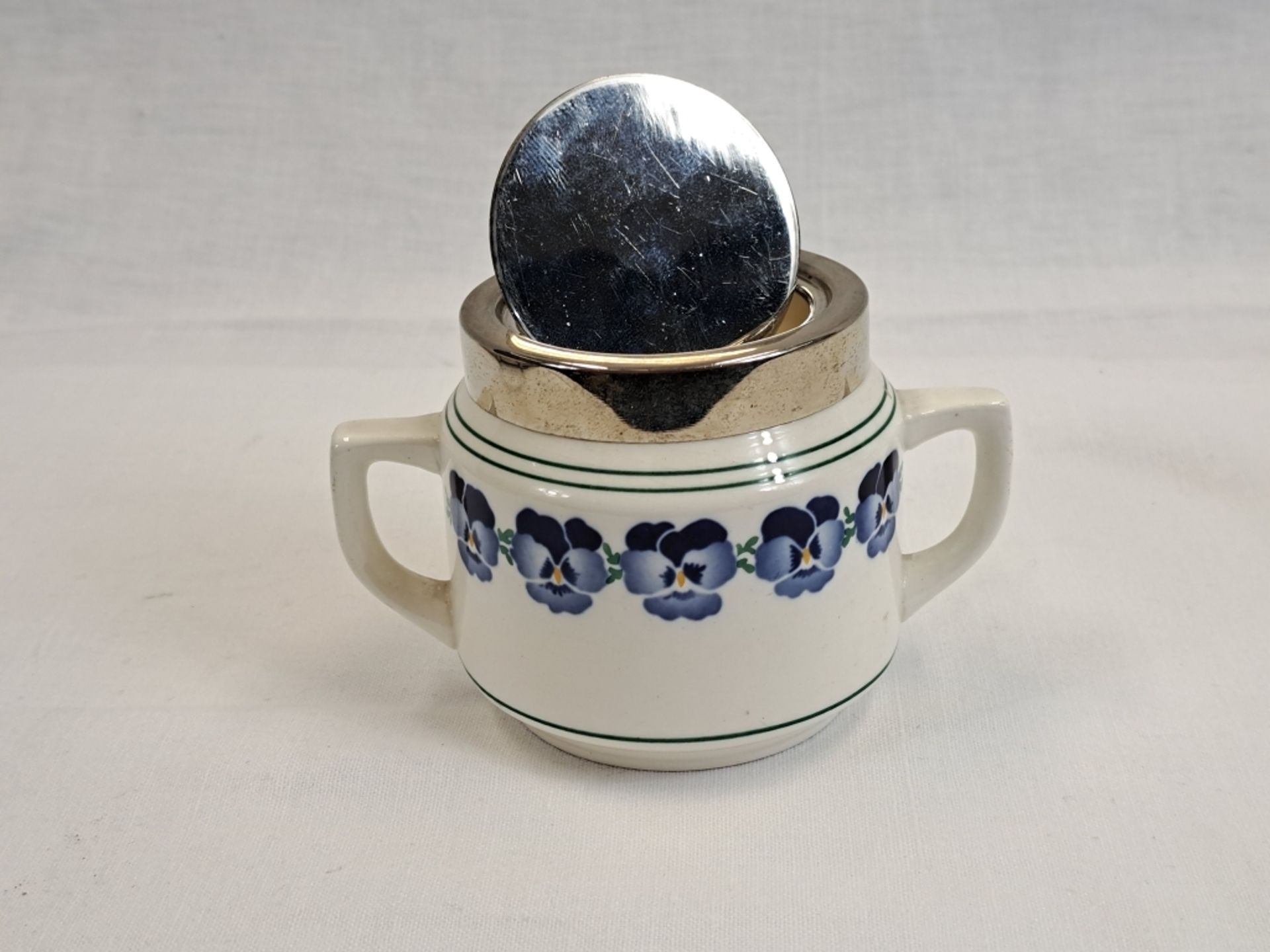 Antikes Jugendstil Art Deco WMF Keramik Kaffeekern Stiefmütterchen Dec. 2194 Straußenmarke - Bild 11 aus 14