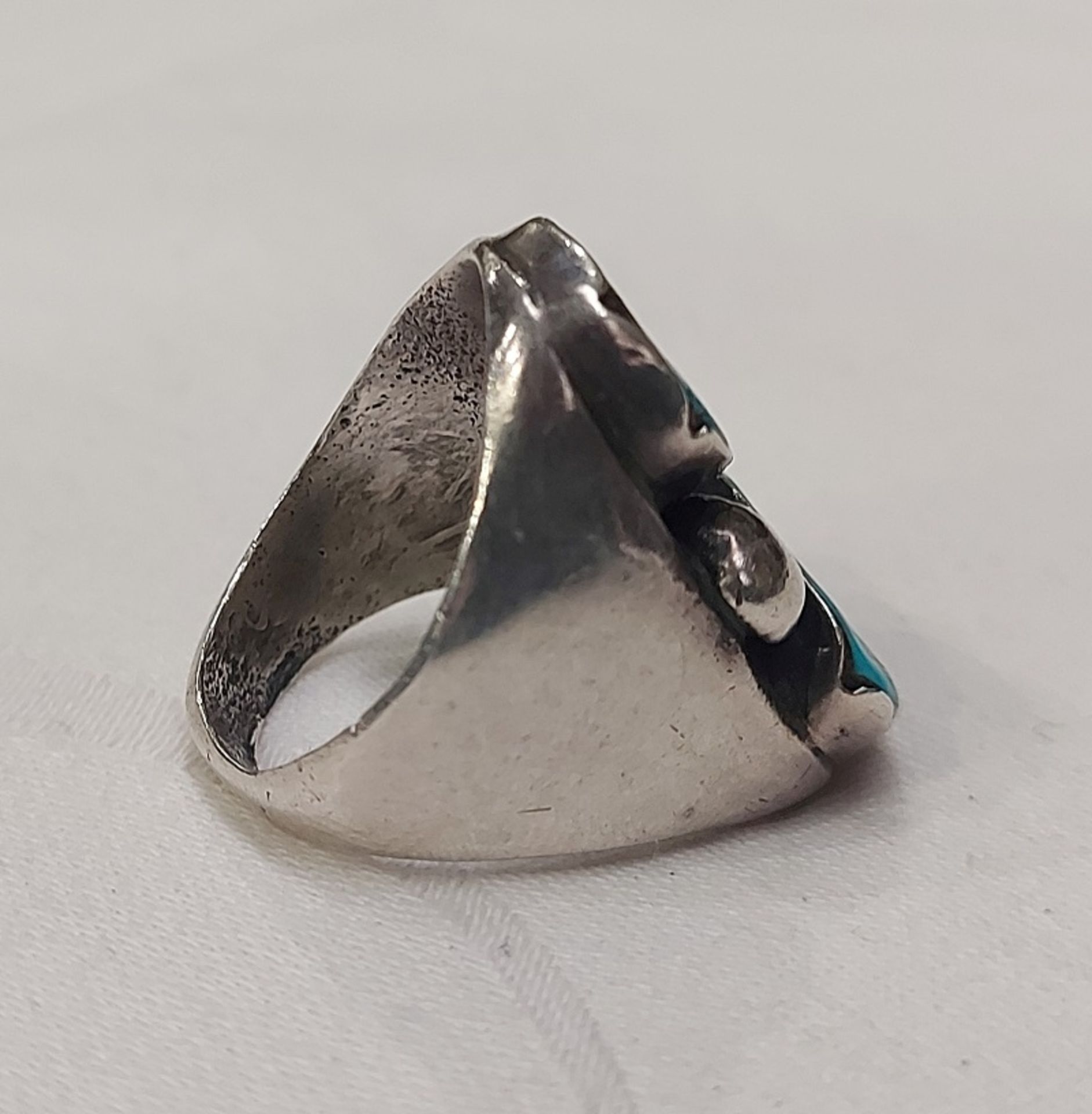 Großer Silberschmiede Silber Ring 925er Silber mit echten Türkisen Gr. 64 ca. 26g - Bild 4 aus 7