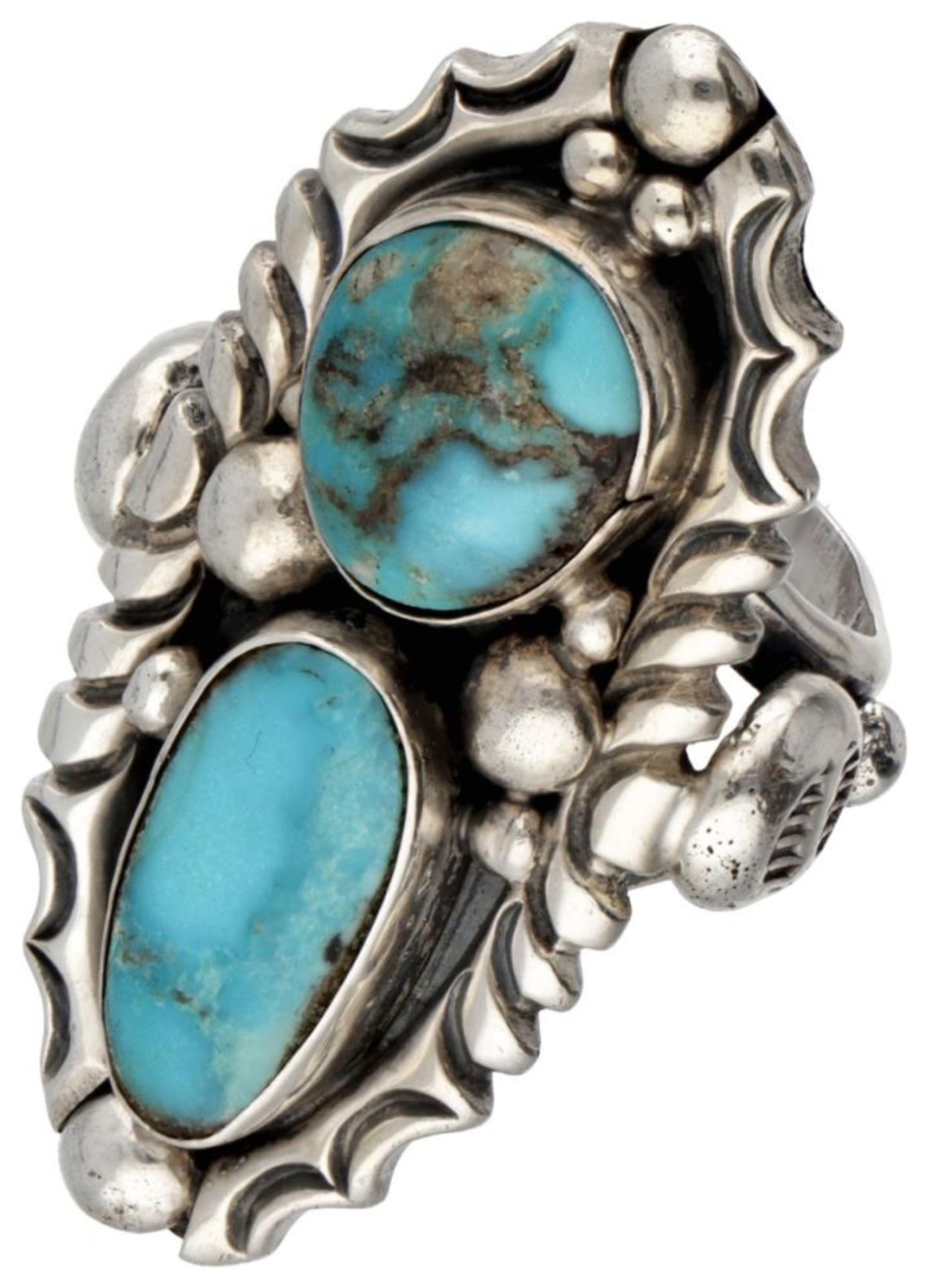 Harold Trujillo Navajo sterling silver Native American turquoise ring. - Image 2 of 6