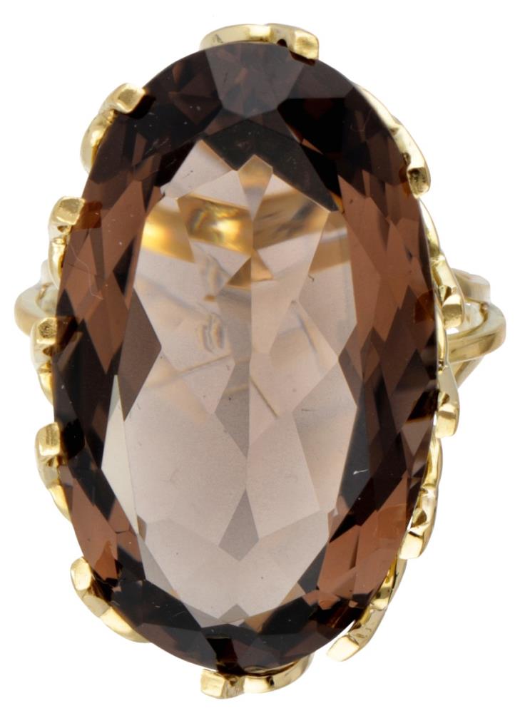 18K. Yellow gold vintage ring set with approx. 28.62 ct. smoky quartz. - Image 3 of 6
