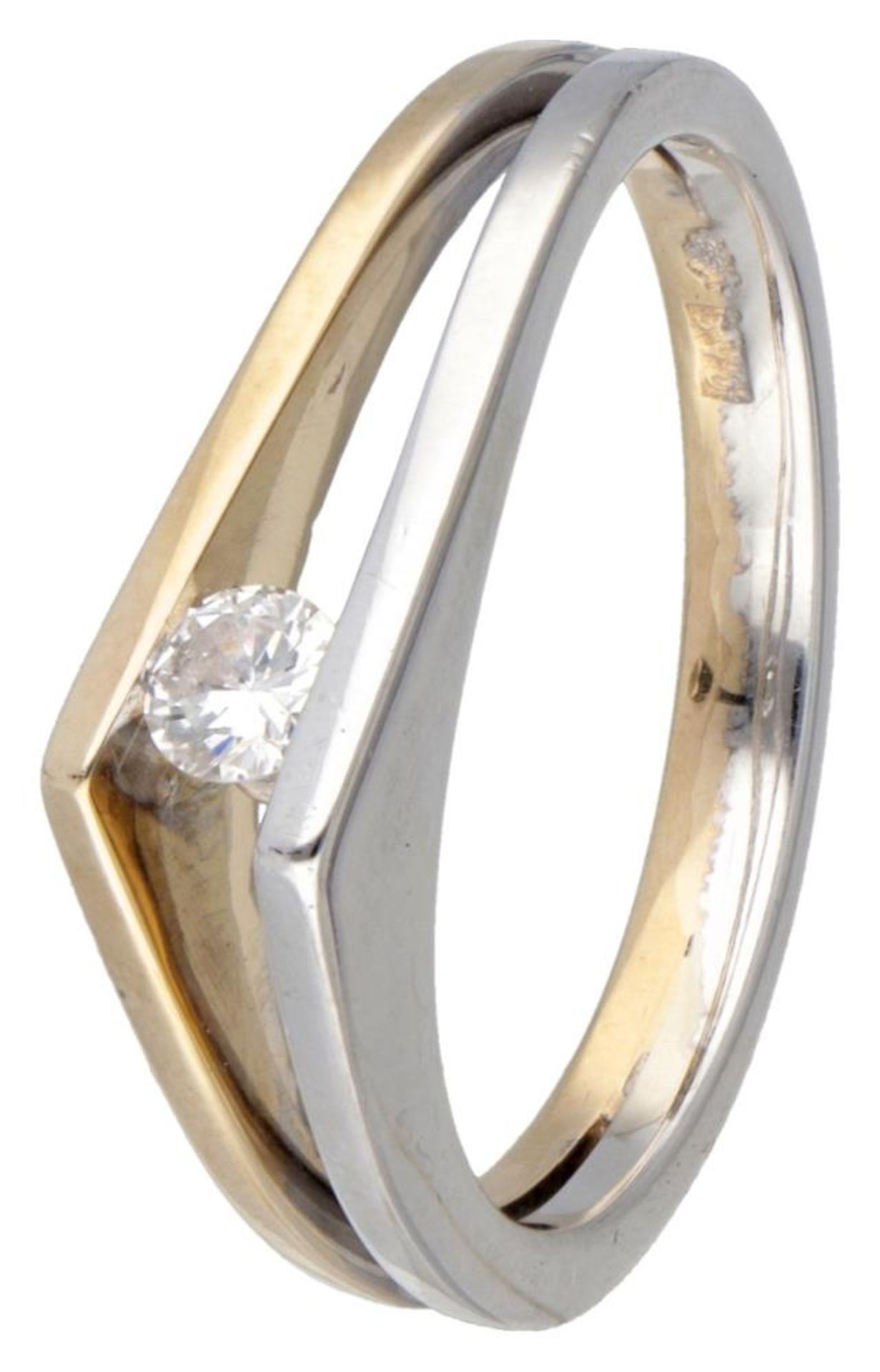 14K. Bicolor gold ring set with approx. 0.15 ct. diamond. - Image 2 of 4