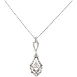 14K. White gold Art Deco necklace and pendant set with approx. 0.40 ct. diamond.