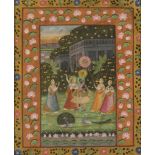 An Indian miniature with depiction of an elegant couple in a courtyard, India, mid. 20th century.