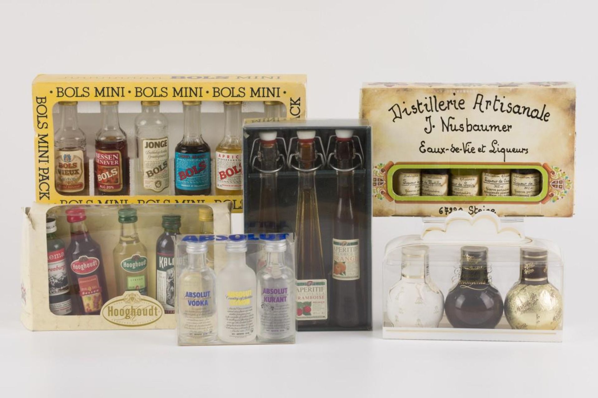 A lot miniature flasks with spirits, 20th century.