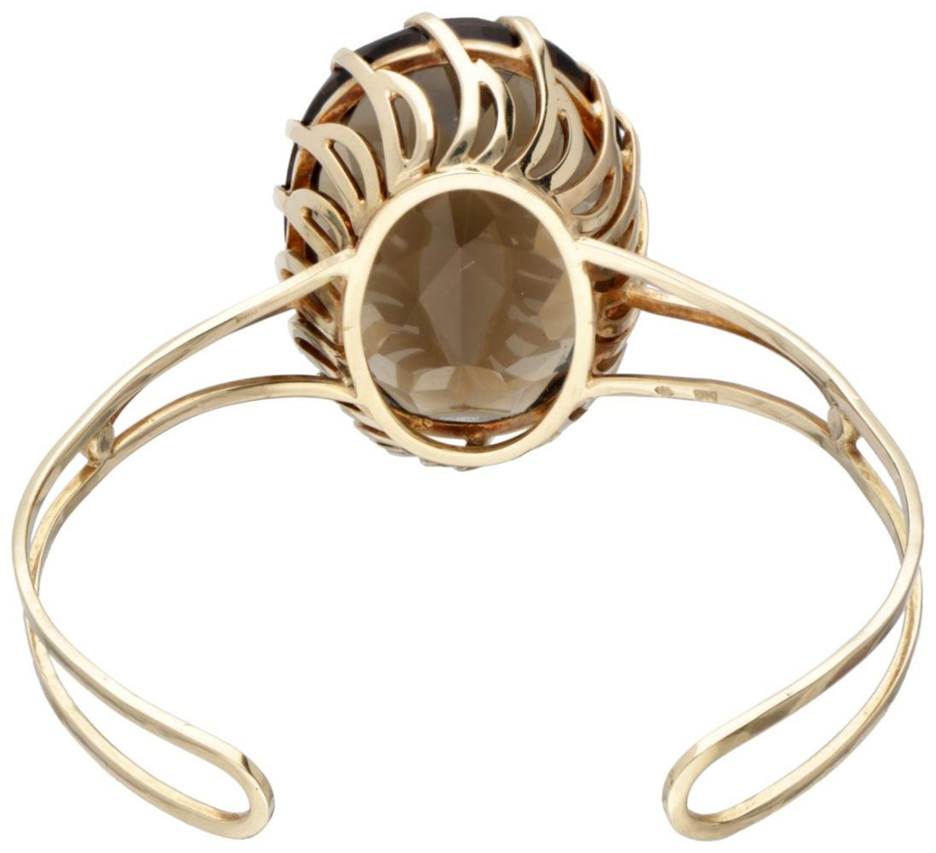 14K. Yellow gold cuff bracelet set with approx. 78.89 ct. smoky quartz. - Image 6 of 6