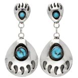 Selena Jake 'Bear claw' Navajo sterling silver Native American earrings set with turquoise.