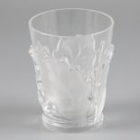 A crystal table vase with oak leaf decoration, marked on the bottom "Lalique France". France, circa