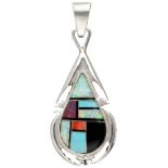 P. Sanchez sterling silver Navajo multi-stone pendant.