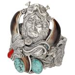 Géza Aranyos sterling silver Native American arm cuff with bear claw, turquoise and red coral.