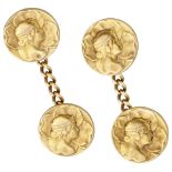 18K. Yellow gold Art Nouveau cufflinks depicting an elegant lady.