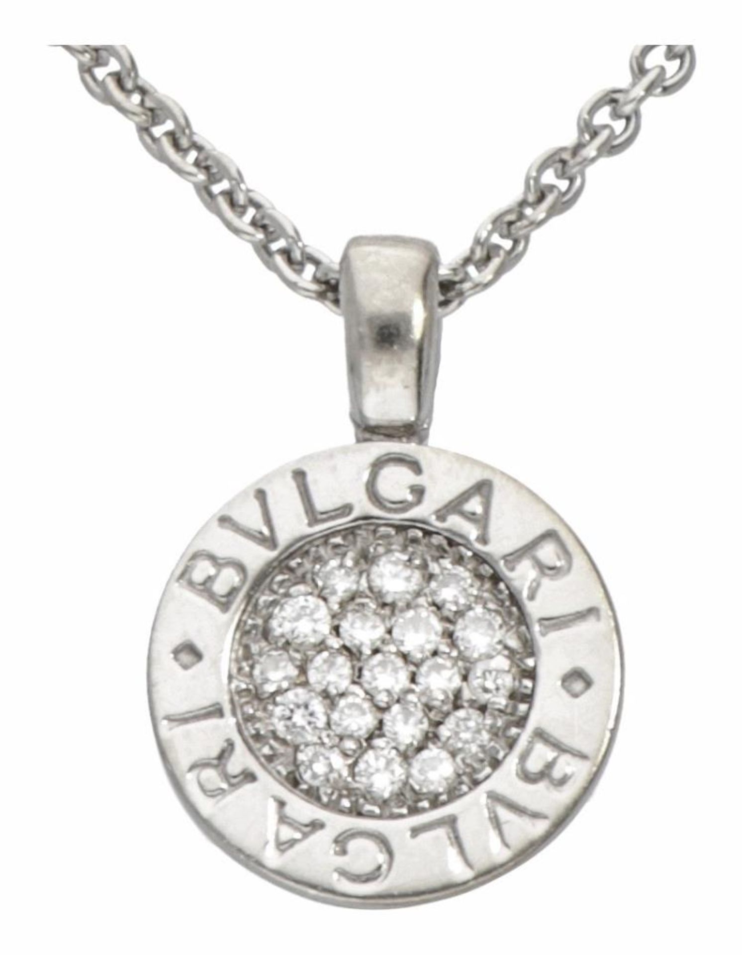 'BVLGARI BVLGARI' 18K. white gold necklace and pendant set with approx. 0.09 ct. diamond. - Bild 3 aus 10