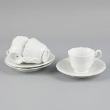 A set comprising (3) Meissen cup-and-saucers, white, Germany, 20th century.