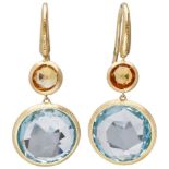 Marco Bicego 18K. yellow gold earrings set with blue topaz and citrine.