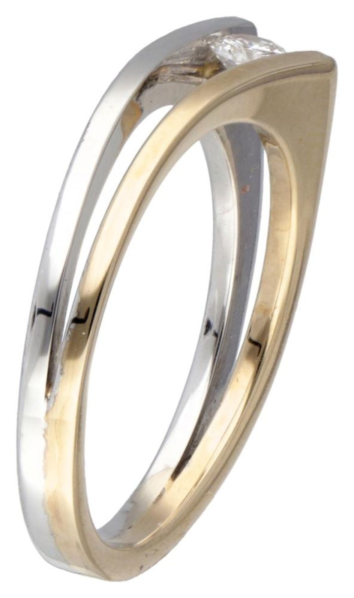 14K. Bicolor gold ring set with approx. 0.15 ct. diamond. - Image 3 of 4