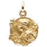 18K. Yellow gold Art Nouveau medallion pendant, signed E. Dropsy.