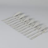 12 piece set fish cutlery "Haags Lofje" silver.