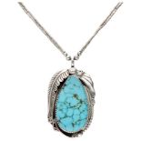 Hopi Caroline Tawangyaouma silver Native American necklace with turquoise pendant.